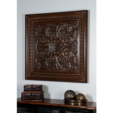 Harper & Willow Brown Wood Traditional Ornamental Wall Decor, 47 in. x 3 in. x 47 in.