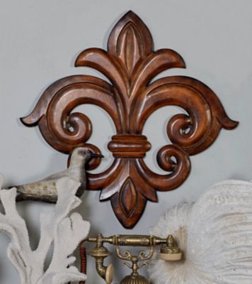 Harper & Willow Brown Wood Carved Fleur De Lis Wall Decor, 24 in. x 1 in. x 24 in.