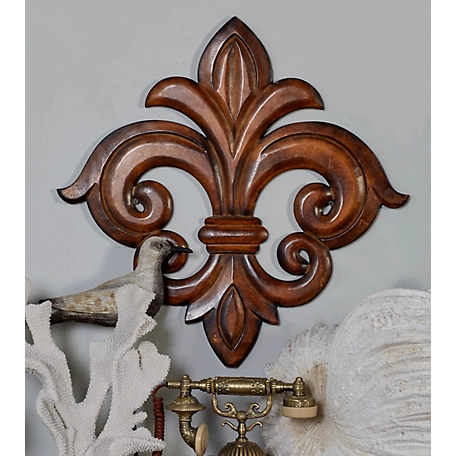 Harper & Willow Brown Wood Carved Fleur De Lis Wall Decor, 24 in. x 1 in. x 24 in.