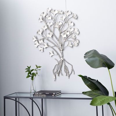 Harper & Willow Silver Aluminum Glam Flowers Wall Decor, 27 in. x 2 in. x 39 in.