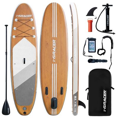 inQracer 10 ft. 6 in. Inflatable Stand-Up Paddle Board with Accessories, Wood Color