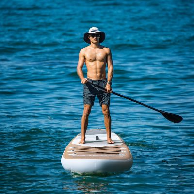 Image showing  10 ft. 6 in. Inflatable Stand-Up Paddle Board with Accessories, Wood Color