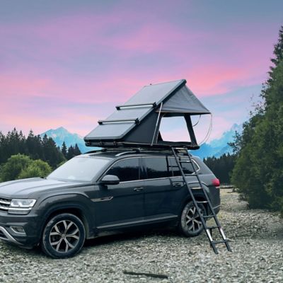 Trustmade 84 x 52in. Scout Max Triangle Black Hard Shell and Beige Red Fabric 2-Person Aluminum Car Rooftop Tent
