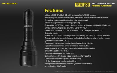 Image showing 14 th Nitecore 1,000-Lumen NEW P30 676 Yard Long Throw Hunting Flashlight