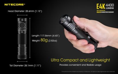 Image showing 12 th Nitecore 4,400-Lumen E4K EDC Flashlight with USB-C Rechargeable Battery