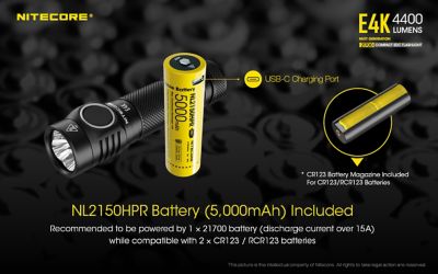 Image showing 13 th Nitecore 4,400-Lumen E4K EDC Flashlight with USB-C Rechargeable Battery
