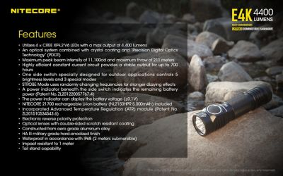 Image showing 14 th Nitecore 4,400-Lumen E4K EDC Flashlight with USB-C Rechargeable Battery