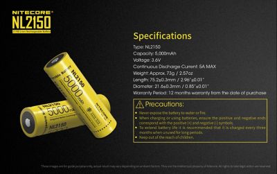 Image showing 9 th Nitecore 3.6V NL2150 21700 5,000 mAh Rechargeable Lithium-Ion Battery