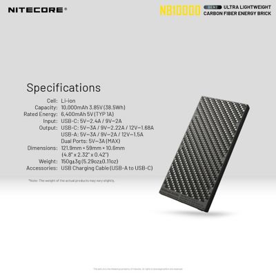 Image showing 9 th Nitecore 10,000 mAh NB10000 Gen 2 USB/USB-C Quick-Charge Power Bank