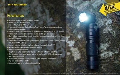 Image showing 9 th Nitecore 1,000 Lumen MT21C 90 Degree Adjustable Flashlight with USB Rechargeable Battery