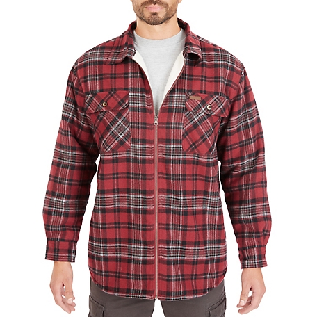 Smith's Workwear Men's Zip-Front Sherpa-Lined Flannel Shirt Jacket at ...