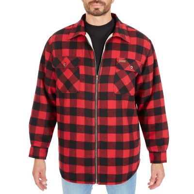 Smith's Workwear Men's Zip-Front Sherpa-Lined Flannel Shirt Jacket at ...