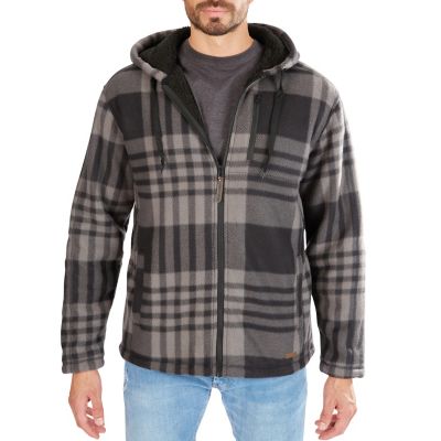 Smith's Workwear Men's Butter Sherpa-Lined Plaid Polar Fleece Full-Zip Hooded Jacket