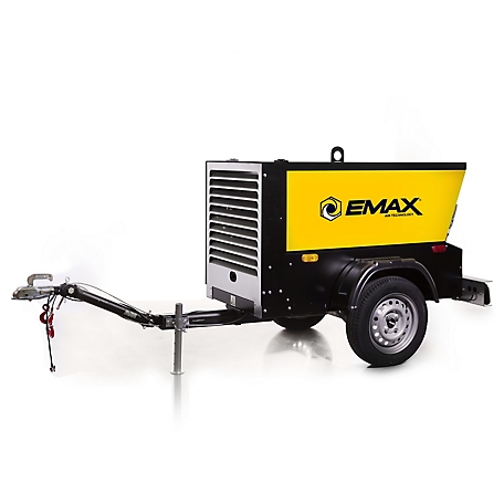 EMAX 24 HP 11 Gallon Electric Start Portable Trailer-Mounted Kubota Diesel-Powered 90 CFM Rotary Industrial Air Compressor