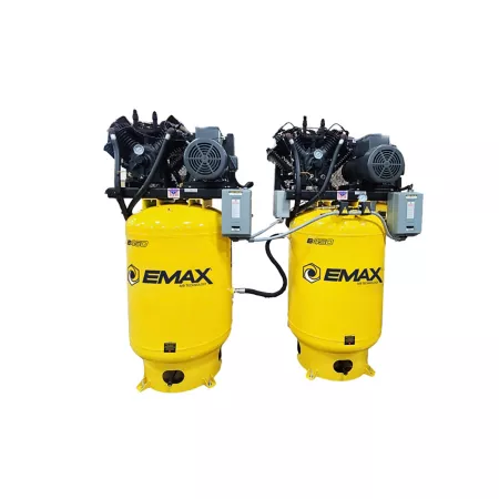 EMAX Two-7.5HP 80G Industrial 2Stge V4 3PH Alternating Patented Silencer Expandable AIRLINK Air Compressor System-ESP07A080V3 Stationary Air Compressors