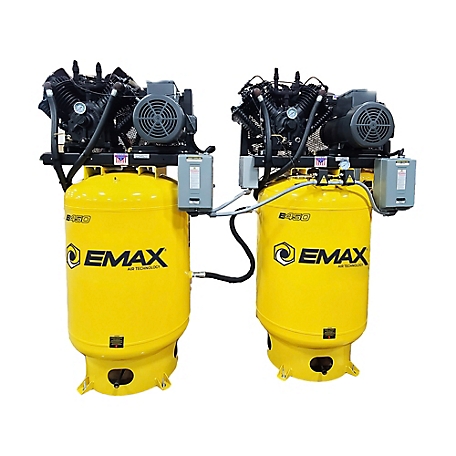 EMAX 10HP 1PH 80G Industrial Plus Vertical Solo Mounted Dual alt.Silent Air Compressor 78CFM@100psi Expandable Airlink Sys.