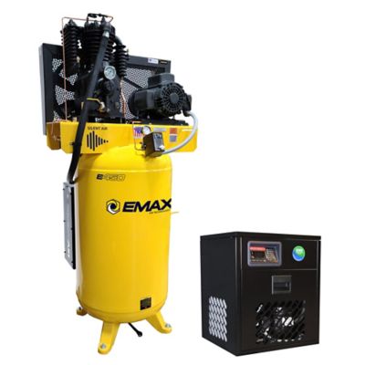 EMAX 5HP 80 gal. 2stg. 1PH Industrial Inline Pressure Lubricated Pump 19CFM SILENT AIR Compressor Silent with 30CFM Dryer