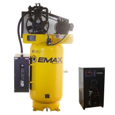 EMAX 5HP 80G 2 Stage 3PH Industrial Inline Pressure Lubricated Pump 19CFM SILENT AIR Compressor with 30CFM Dryer-ESP05V080I3PK