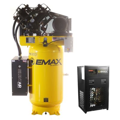 Image showing  Silent Air Industrial 10HP 38CFM 3Phase 230V 2 Stage 80 Gal. Vertical Air Compressor with 58CFM Refrigerated Air Dryer