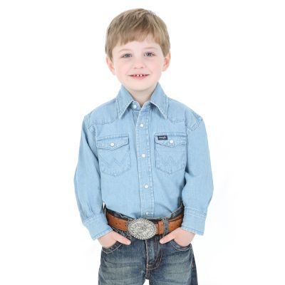 Wrangler Boys' Cowboy Cut Western Stone Wash Long-Sleeve Snap-Front Shirt