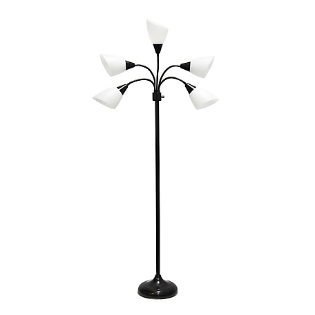 Simple Designs 10 in. 5 Light Adjustable Gooseneck Floor Lamp, Black Base