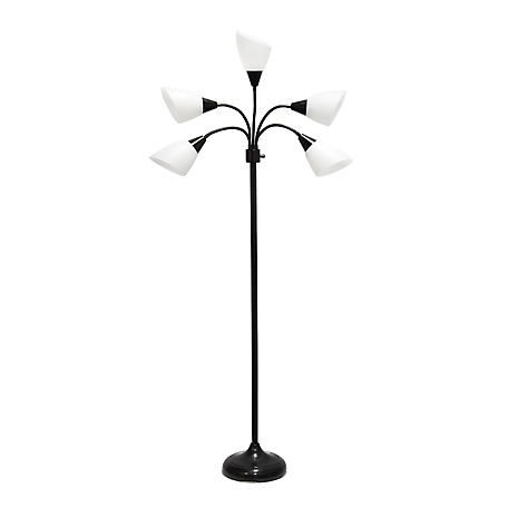 Simple Designs 10 in. 5 Light Adjustable Gooseneck Floor Lamp, Black Base