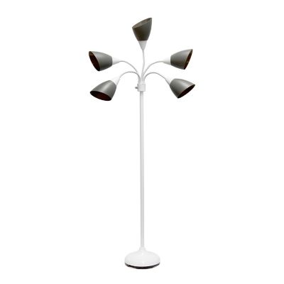 Simple Designs 10 in. 5 Light Adjustable Gooseneck Floor Lamp, White Base