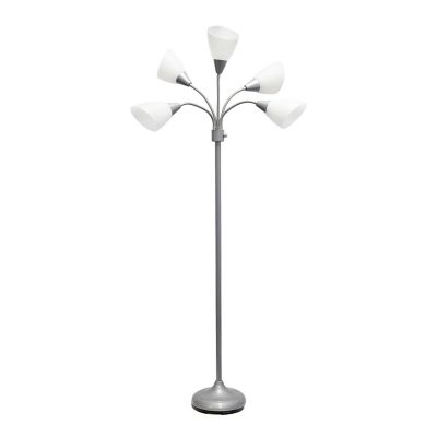 Simple Designs 10 in. 5 Light Adjustable Gooseneck Floor Lamp, Silver Base