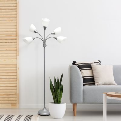 Simple Designs 5-Light Adjustable Gooseneck Floor Lamp, 10 in., Silver Base
