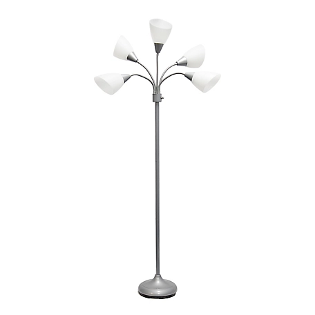 Simple Designs 10 in. 5 Light Adjustable Gooseneck Floor Lamp, Silver Base