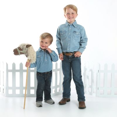 Image showing  Boys' Cowboy Cut Western Stone Wash Long-Sleeve Snap-Front Shirt