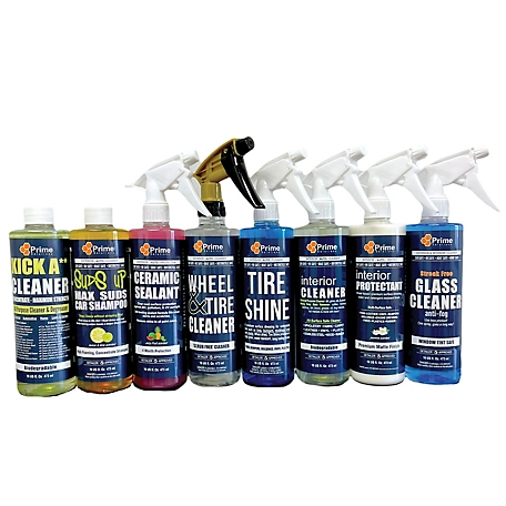 Prime Solutions 8 ct. 16 oz. Bottle Auto Care Cleaning Kit, Interior and Exterior, Suds Wash, Protect Exterior and Interior