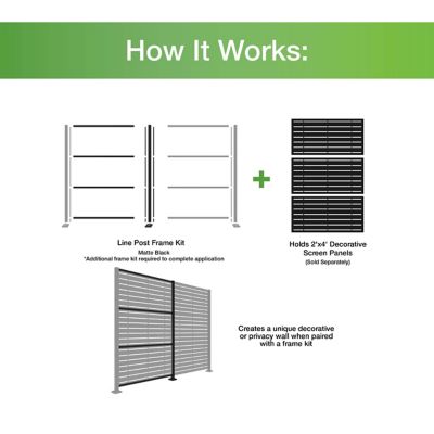 Image showing 5 th FREESTYLE 2 ft. x 4 ft. Matte Black Aluminum Decorative Screen Panel Line Post Extension Kit