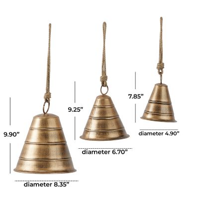 Image showing  Metal Bohemian Decorative Cow Bells, 10 in., 9 in., 8 in., Brass, 3 pc.