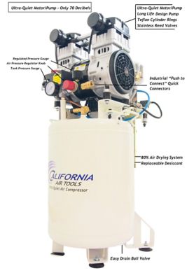 Image showing  2 HP 10 gal. Ultra Quiet and Oil-Free Steel Tank Air Compressor with Air Dryer, 125 PSI