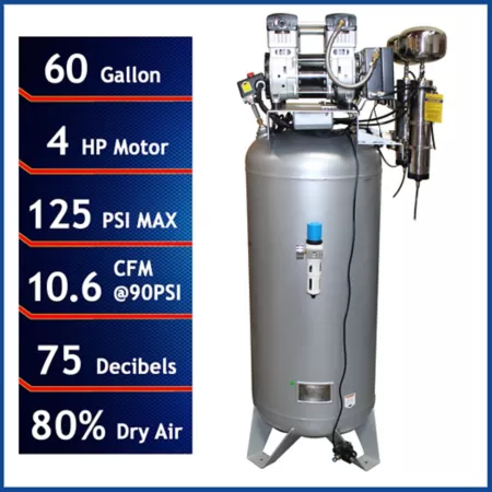 California Air Tools 4 HP 60 gal Ultra-quiet oil-free tank air compressor with air dryer Stationary Air Compressors