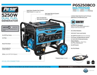 Image showing 5 th Pulsar 5,250/4,250-Watt Dual-Fuel Portable Generator