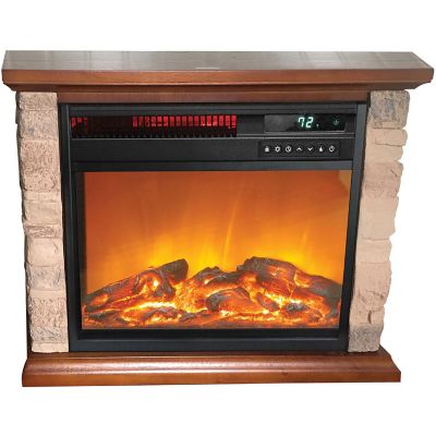 Lifesmart 23.6 in. 3-Element Small Square Infrared Fireplace with Faux Stone Accent