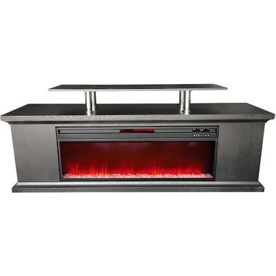 Lifesmart 72 in. Media Fireplace with Faux Glass Beads in Black -  LDFP0009US-BLK