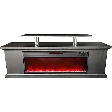 Lifesmart 72 in. Media Fireplace with Faux Glass Beads in Black