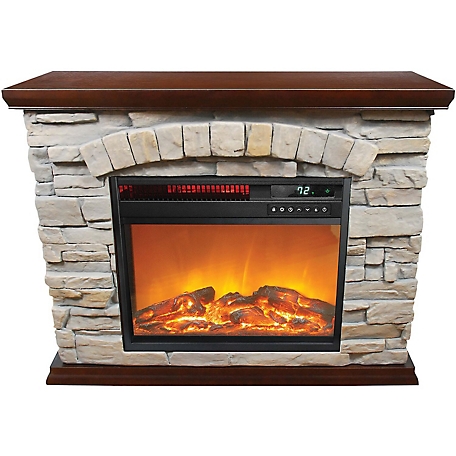 Lifesmart 31.30 in. Large Square Infrared Faux Stone Fireplace