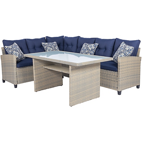 MOD Furniture 3 pc. Amelia Sectional Deep Seating Set with Chow Table, Navy