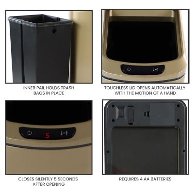 Image showing  12 L/3.2 gal. Trash Can with Sensor Lid, Gold
