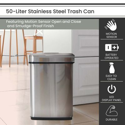 Image showing  13.2 gal. Stainless Steel Trash Can with Sensor Lid