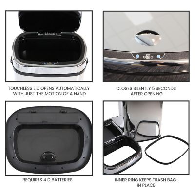 Image showing  13.2 gal. Mirrored Stainless Steel Trash Can with Sensor Lid