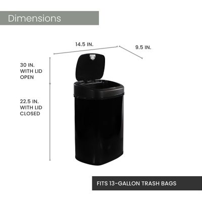 Image showing  13.2-Gallon (50-Liter) Hands-Free Steel Trash Can with Motion Sensor Lid in Fingerprint-Resistant Black