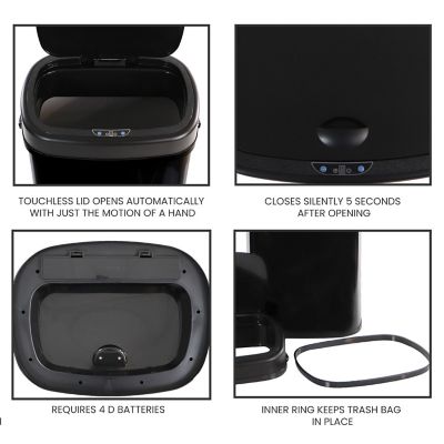 Image showing  13.2-Gallon (50-Liter) Hands-Free Steel Trash Can with Motion Sensor Lid in Fingerprint-Resistant Black