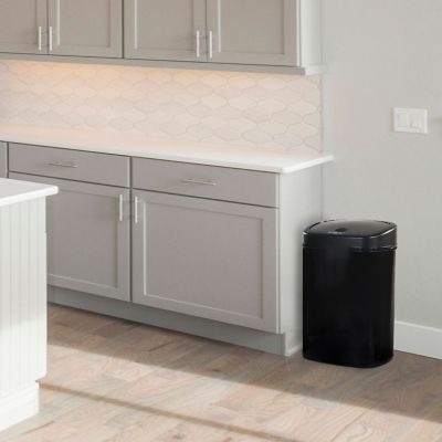 Image showing  13.2-Gallon (50-Liter) Hands-Free Steel Trash Can with Motion Sensor Lid in Fingerprint-Resistant Black