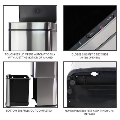Image showing  16.4 gal. Stainless Steel Trash Can with Dual Bins and Sensor Lid