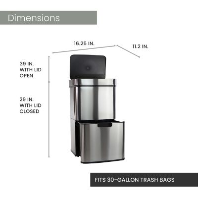 Image showing  16.4 gal. Stainless Steel Trash Can with Dual Bins and Sensor Lid